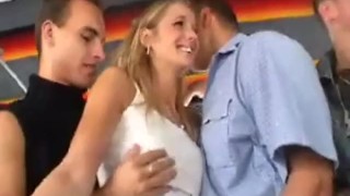 Sexy Blonde in Miniskirt & Red Thong Groped in Bus