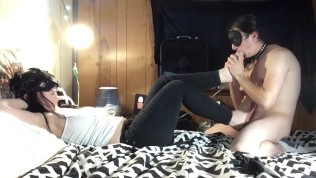 Valerie Dark: CFNM femdom edging foot worship & handjob (still no cumming)